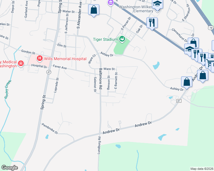 map of restaurants, bars, coffee shops, grocery stores, and more near 202 Baker Street in Washington