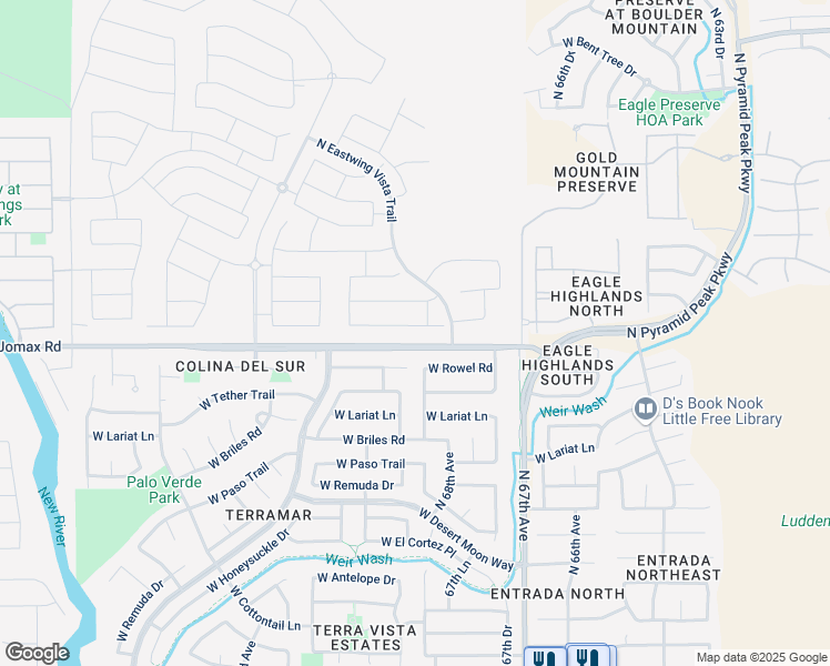 map of restaurants, bars, coffee shops, grocery stores, and more near 6870 West Spur Drive in Peoria