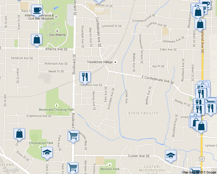 map of restaurants, bars, coffee shops, grocery stores, and more near 744 Hamilton Avenue Southeast in Atlanta