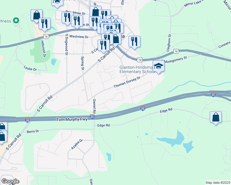 map of restaurants, bars, coffee shops, grocery stores, and more near 150 Alton Circle in Villa Rica