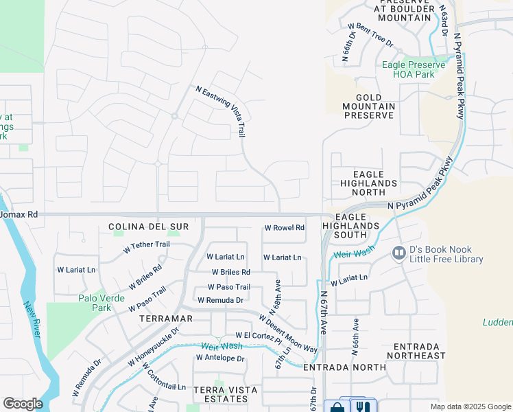 map of restaurants, bars, coffee shops, grocery stores, and more near 6870 West Spur Drive in Peoria