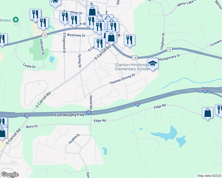 map of restaurants, bars, coffee shops, grocery stores, and more near 150 Alton Circle in Villa Rica