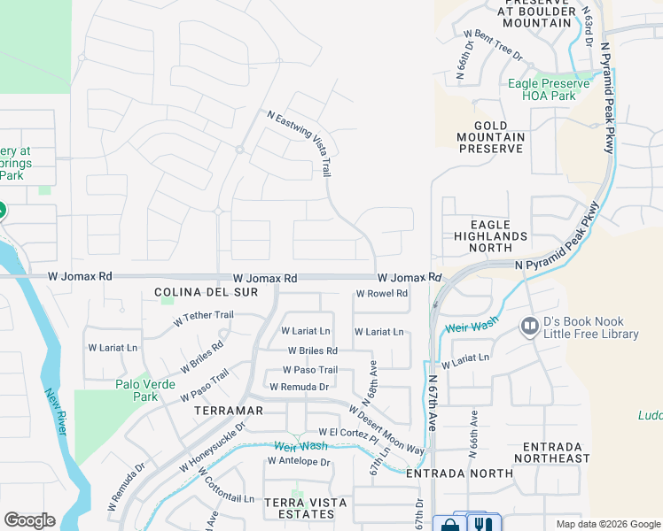 map of restaurants, bars, coffee shops, grocery stores, and more near 6870 West Spur Drive in Peoria