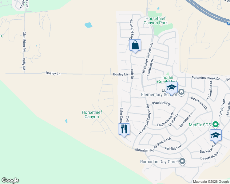 map of restaurants, bars, coffee shops, grocery stores, and more near 13002 Mew Circle in Corona