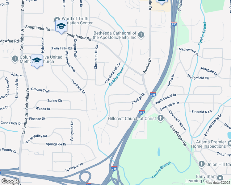 map of restaurants, bars, coffee shops, grocery stores, and more near 2163 Chevy Chase Lane in Decatur