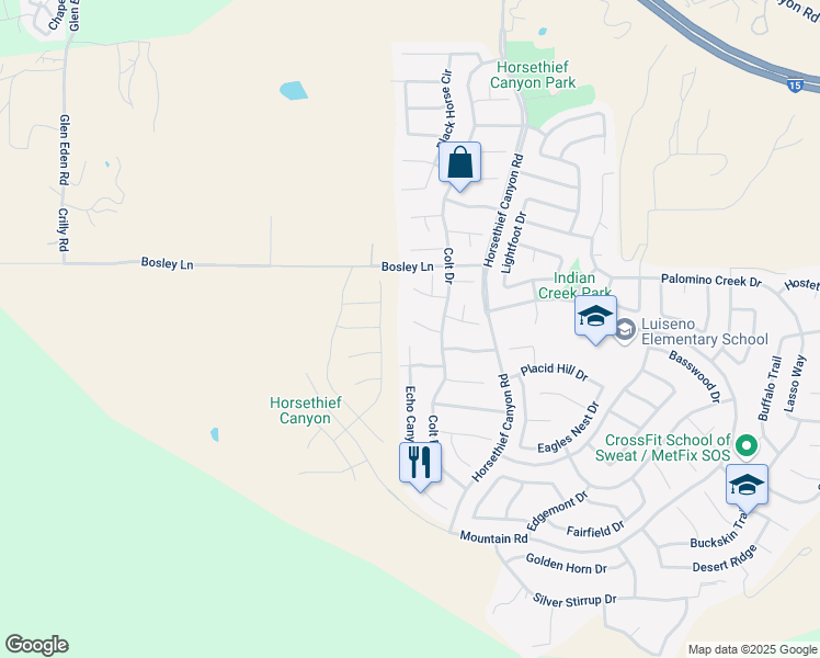 map of restaurants, bars, coffee shops, grocery stores, and more near 13045 Mew Circle in Corona