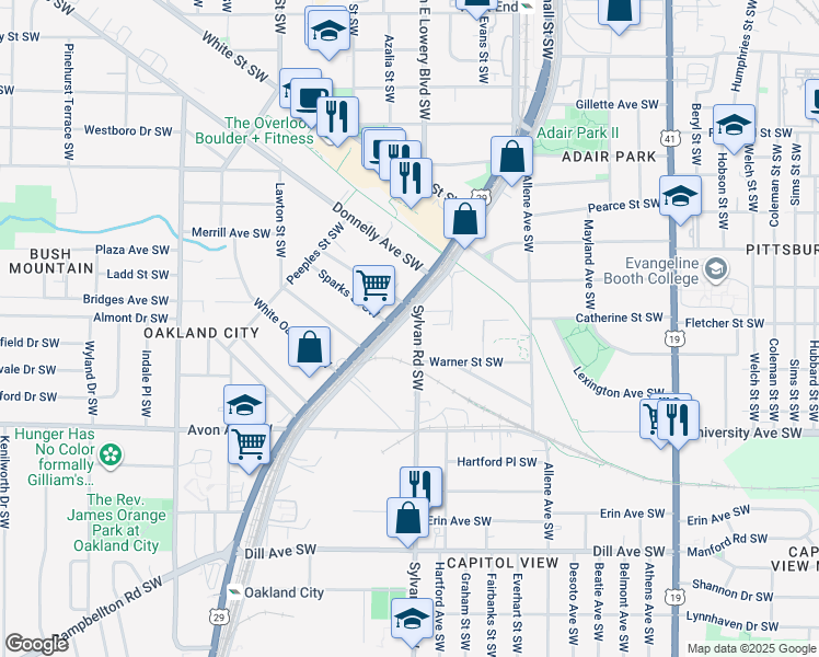 map of restaurants, bars, coffee shops, grocery stores, and more near 1066 Murphy Avenue Southwest in Atlanta
