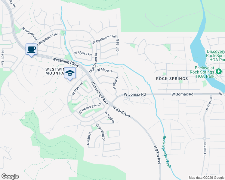 map of restaurants, bars, coffee shops, grocery stores, and more near 26661 North 83rd Drive in Peoria