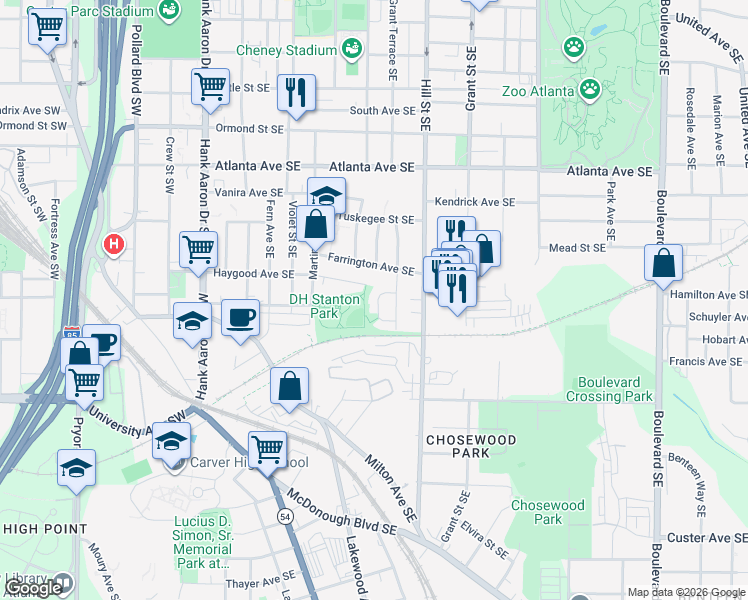 map of restaurants, bars, coffee shops, grocery stores, and more near 213 Haygood Avenue Southeast in Atlanta