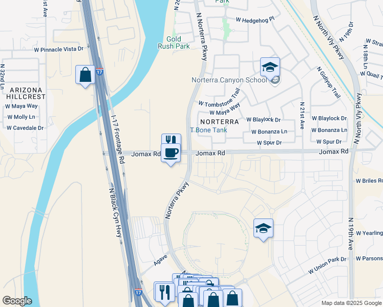 map of restaurants, bars, coffee shops, grocery stores, and more near N Norterra Pkwy & Jomax Rd in Phoenix
