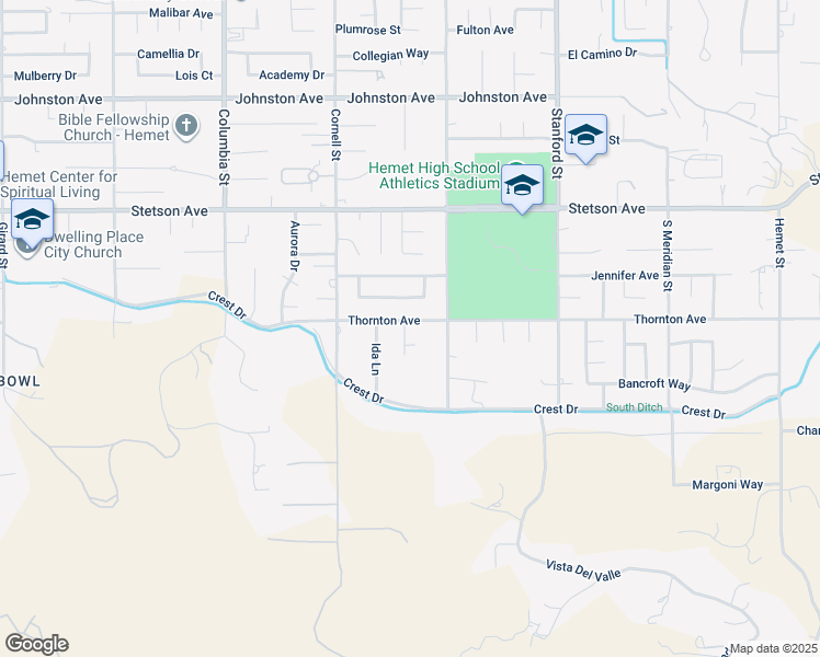 map of restaurants, bars, coffee shops, grocery stores, and more near 41423 Thornton Avenue in Hemet