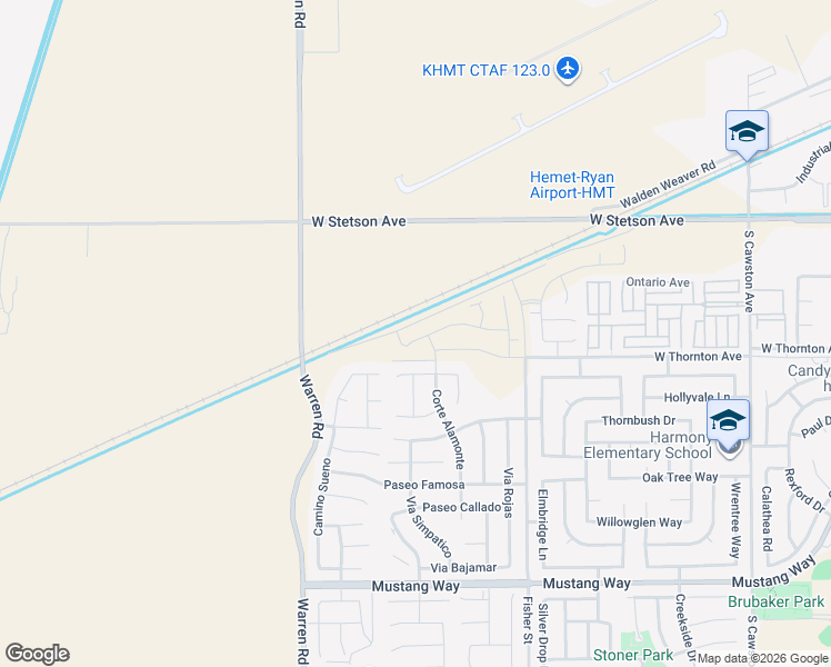 map of restaurants, bars, coffee shops, grocery stores, and more near 5344 Amaryllis Street in Hemet