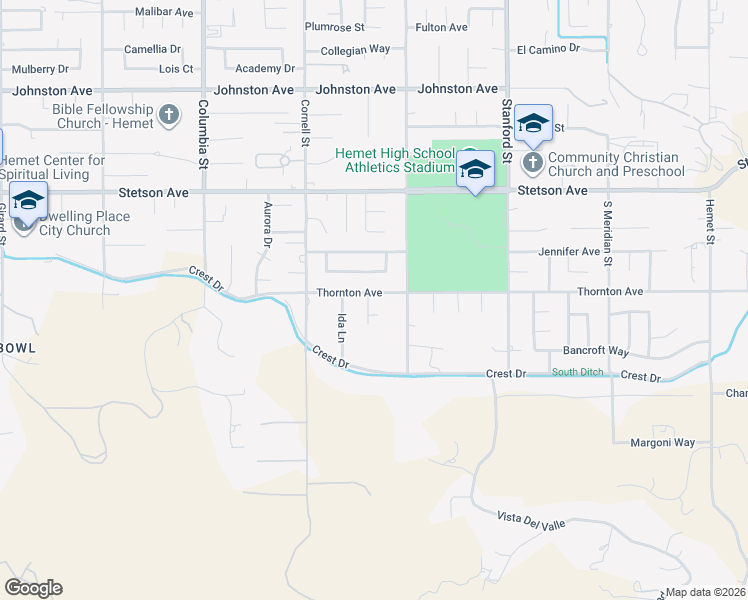 map of restaurants, bars, coffee shops, grocery stores, and more near 41423 Thornton Avenue in Hemet