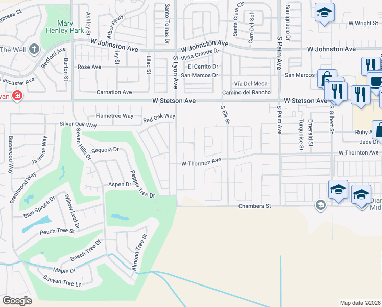 map of restaurants, bars, coffee shops, grocery stores, and more near 1279 Granite Drive in Hemet