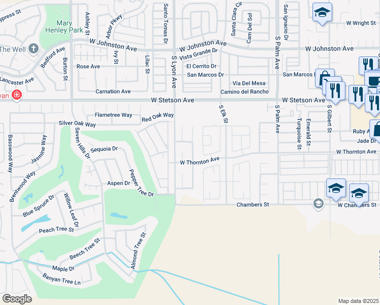 map of restaurants, bars, coffee shops, grocery stores, and more near 1279 Granite Drive in Hemet