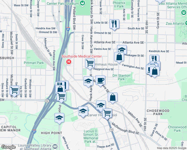 map of restaurants, bars, coffee shops, grocery stores, and more near 35 Haygood Avenue Southeast in Atlanta