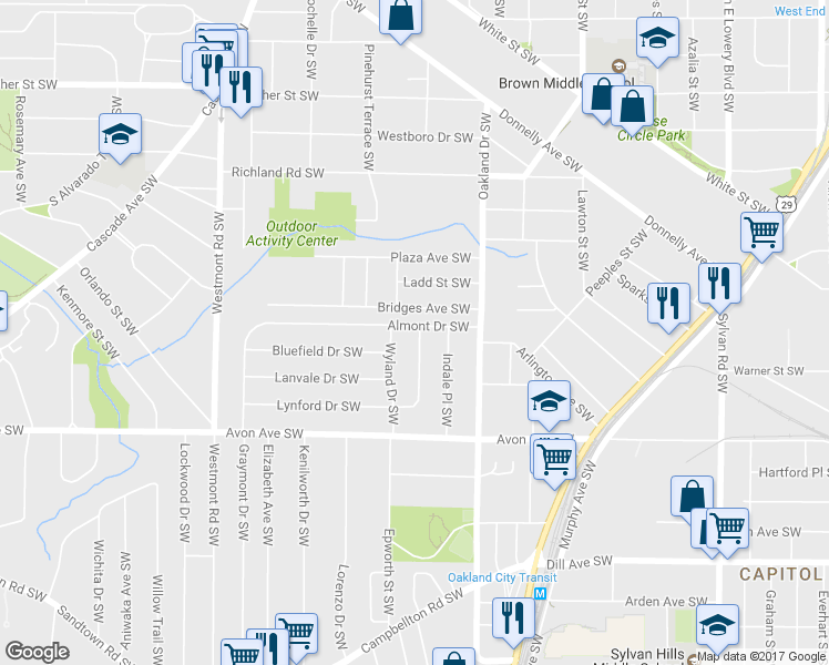 map of restaurants, bars, coffee shops, grocery stores, and more near 1288 Almont Drive Southwest in Atlanta