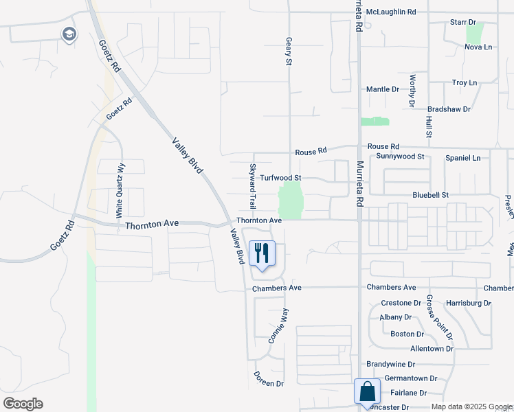 map of restaurants, bars, coffee shops, grocery stores, and more near 25644 Mountain Glen Circle in Menifee