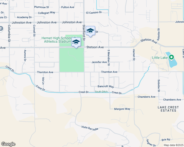 map of restaurants, bars, coffee shops, grocery stores, and more near 41825 Thornton Avenue in Hemet