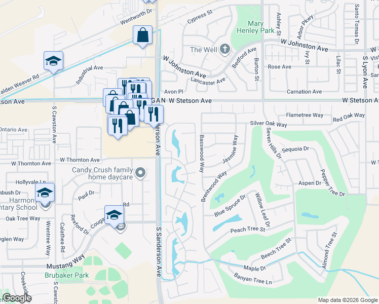map of restaurants, bars, coffee shops, grocery stores, and more near 1267 Bee Balm Road in Hemet