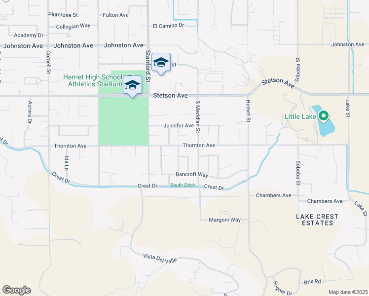 map of restaurants, bars, coffee shops, grocery stores, and more near 41931 Thornton Avenue in Hemet