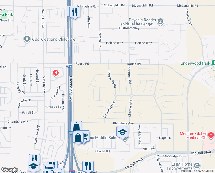 map of restaurants, bars, coffee shops, grocery stores, and more near 27322 Fiddle Lane in Menifee