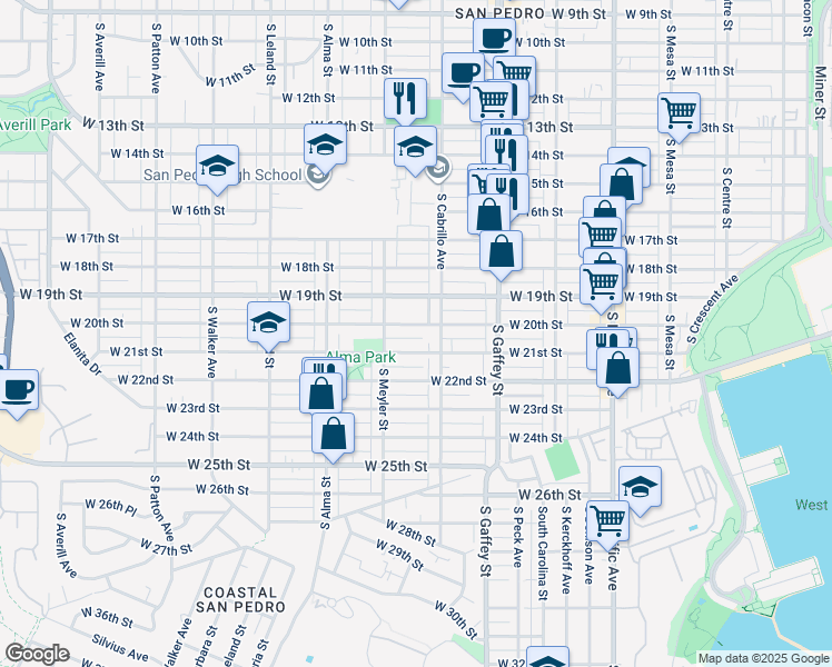 map of restaurants, bars, coffee shops, grocery stores, and more near 841 West 20th Street in Los Angeles