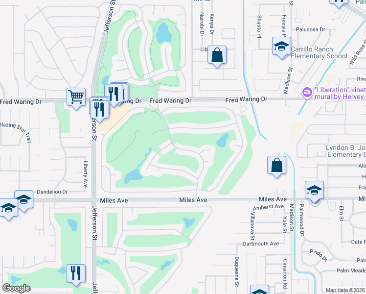 map of restaurants, bars, coffee shops, grocery stores, and more near 44584 South Heritage Palms Drive in Indio
