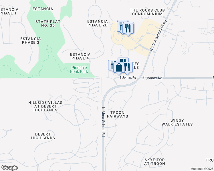 map of restaurants, bars, coffee shops, grocery stores, and more near 10455 E Pinnacle Peak Pkwy in Scottsdale
