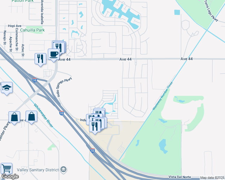 map of restaurants, bars, coffee shops, grocery stores, and more near 84250 Indio Springs Drive in Indio