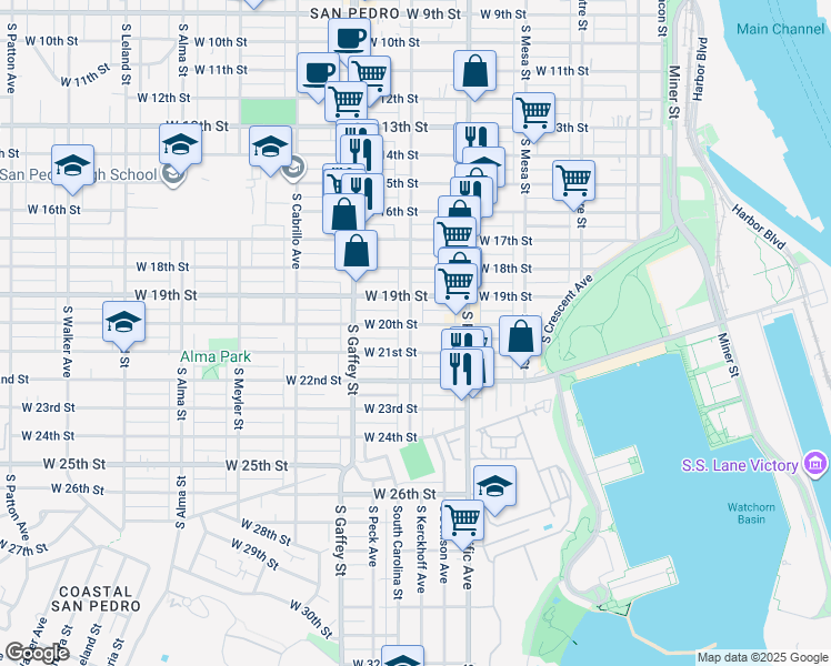 map of restaurants, bars, coffee shops, grocery stores, and more near 2002 South Grand Avenue in Los Angeles
