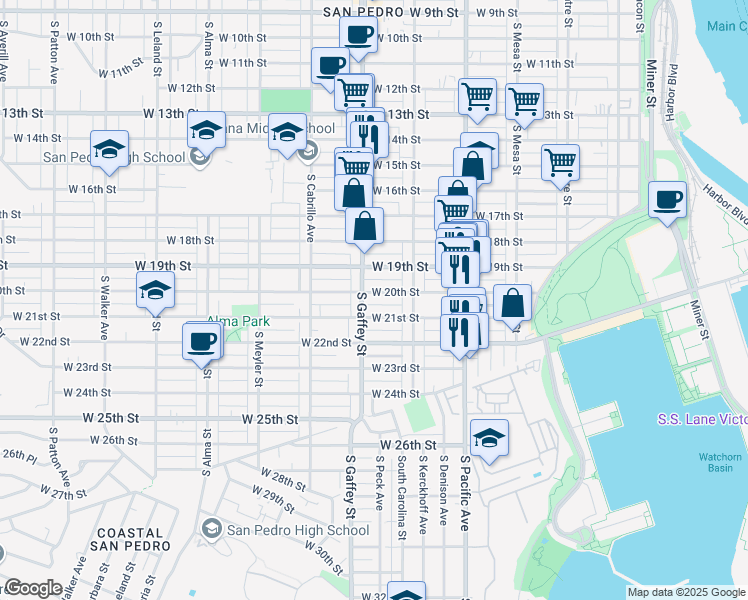map of restaurants, bars, coffee shops, grocery stores, and more near 653 West 20th Street in Los Angeles