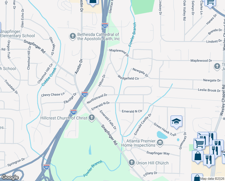 map of restaurants, bars, coffee shops, grocery stores, and more near 3912 Bressler Circle in Decatur