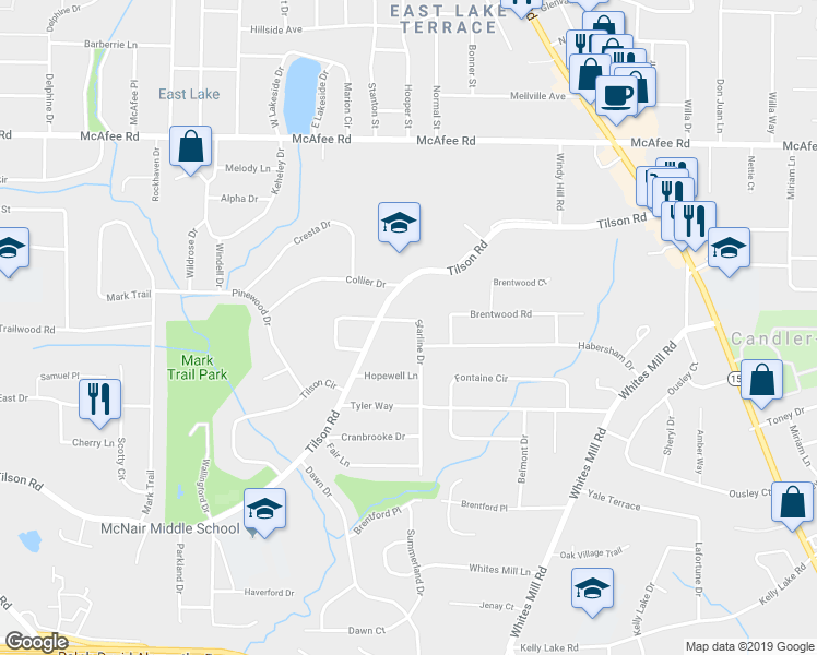 map of restaurants, bars, coffee shops, grocery stores, and more near 2181 Starline Drive in Decatur