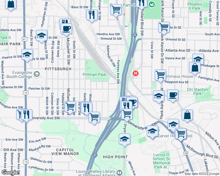 map of restaurants, bars, coffee shops, grocery stores, and more near 1058 West Avenue Southwest in Atlanta