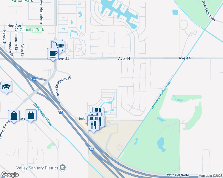 map of restaurants, bars, coffee shops, grocery stores, and more near 84250 Indio Springs Drive in Indio