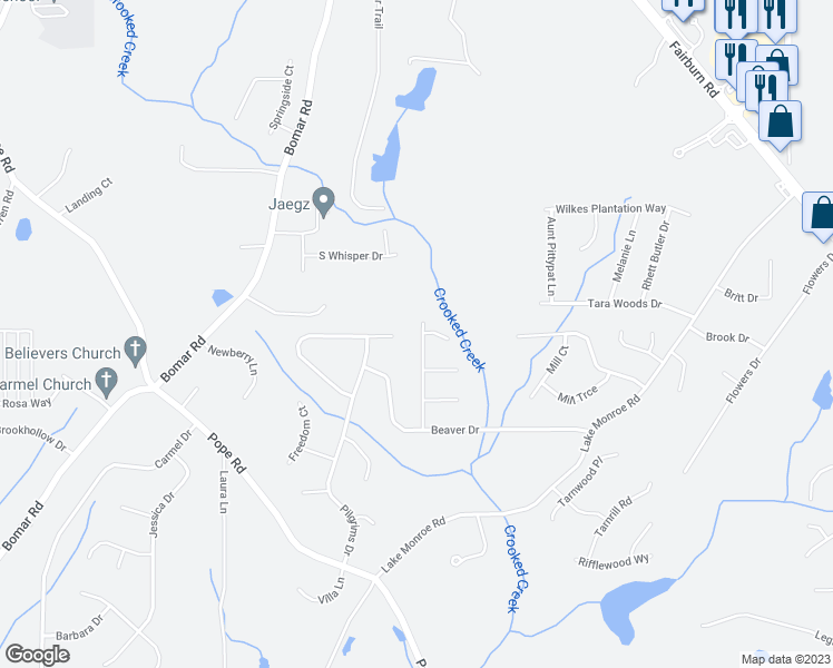 map of restaurants, bars, coffee shops, grocery stores, and more near 3135 Pritchards Ridge Drive in Douglasville
