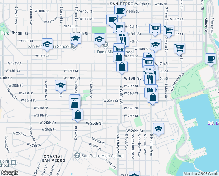 map of restaurants, bars, coffee shops, grocery stores, and more near 779 West 20th Street in Los Angeles