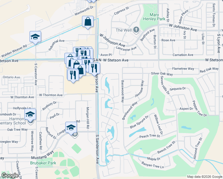 map of restaurants, bars, coffee shops, grocery stores, and more near 1273 Bee Balm Road in Hemet