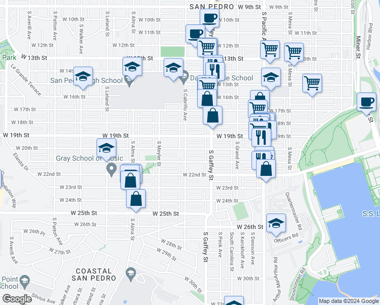 map of restaurants, bars, coffee shops, grocery stores, and more near 779 West 20th Street in Los Angeles