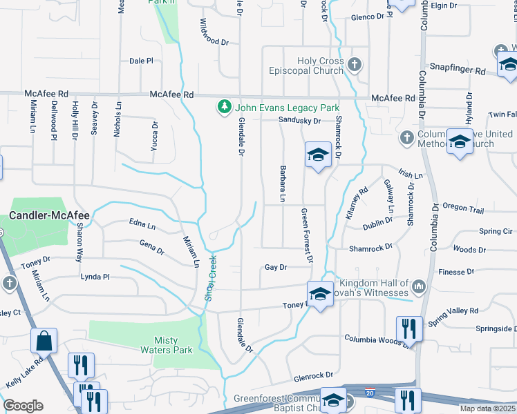 map of restaurants, bars, coffee shops, grocery stores, and more near 2183 Rosewood Road in Decatur