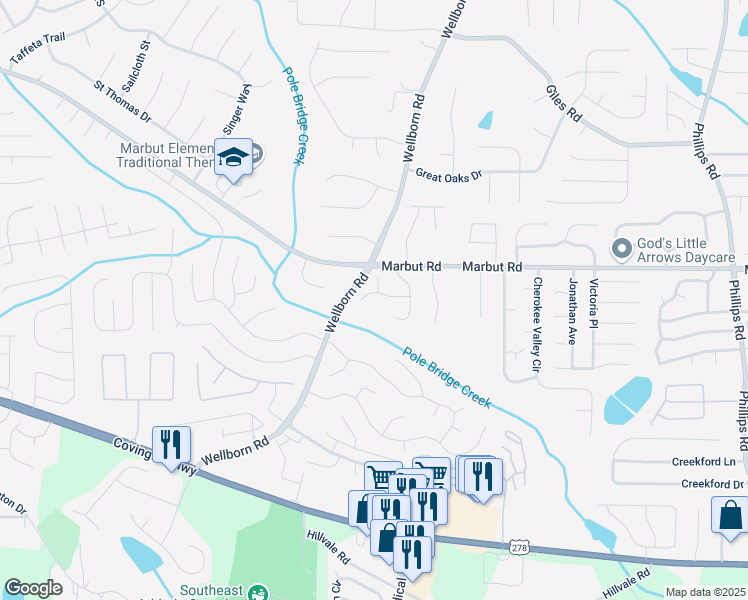 map of restaurants, bars, coffee shops, grocery stores, and more near 5923 Sara Ashley Court in Lithonia