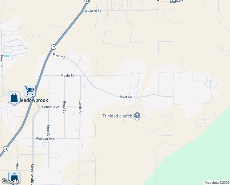 map of restaurants, bars, coffee shops, grocery stores, and more near 21611 River Road in Perris