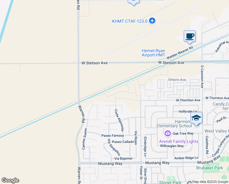 map of restaurants, bars, coffee shops, grocery stores, and more near 5327 Amaryllis Street in Hemet