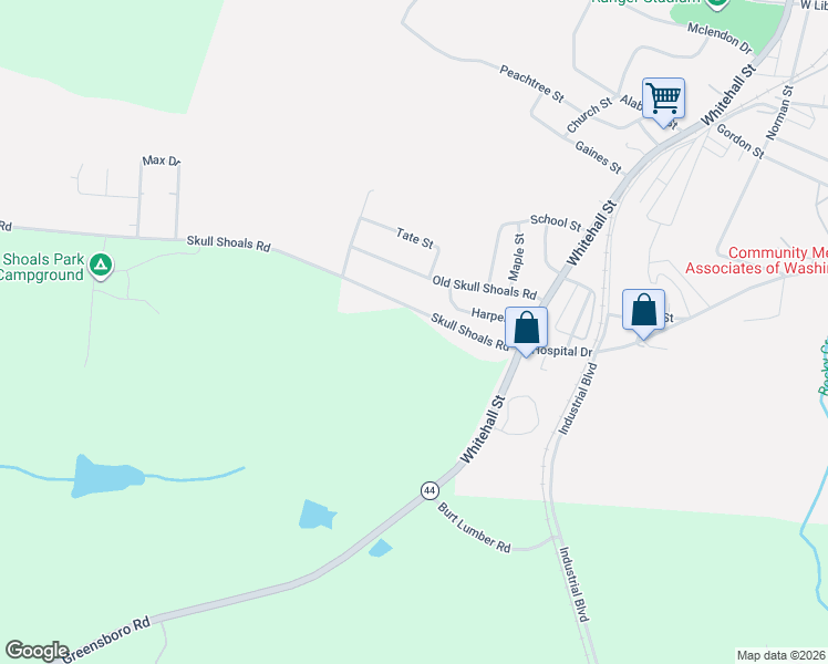 map of restaurants, bars, coffee shops, grocery stores, and more near 130 Skull Shoals Road in Washington