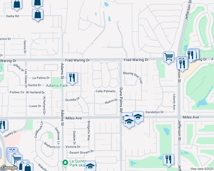 map of restaurants, bars, coffee shops, grocery stores, and more near 44436 West Sundown Crest Drive in La Quinta