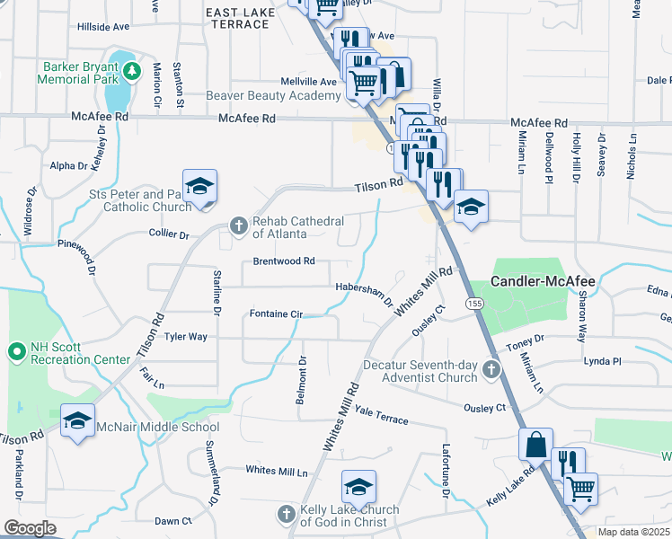 map of restaurants, bars, coffee shops, grocery stores, and more near 2196 Knoll Drive in Decatur