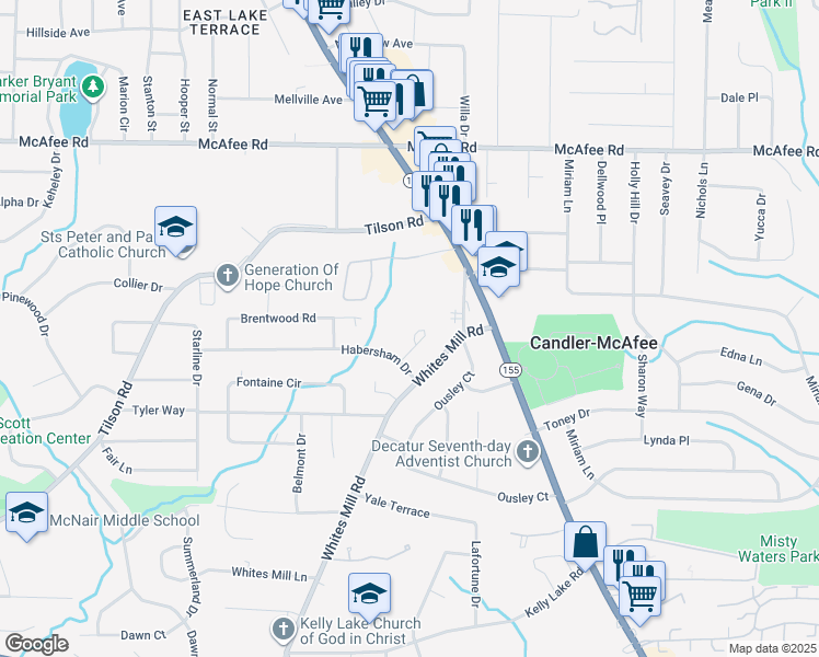 map of restaurants, bars, coffee shops, grocery stores, and more near 2182 Loring Court in Decatur