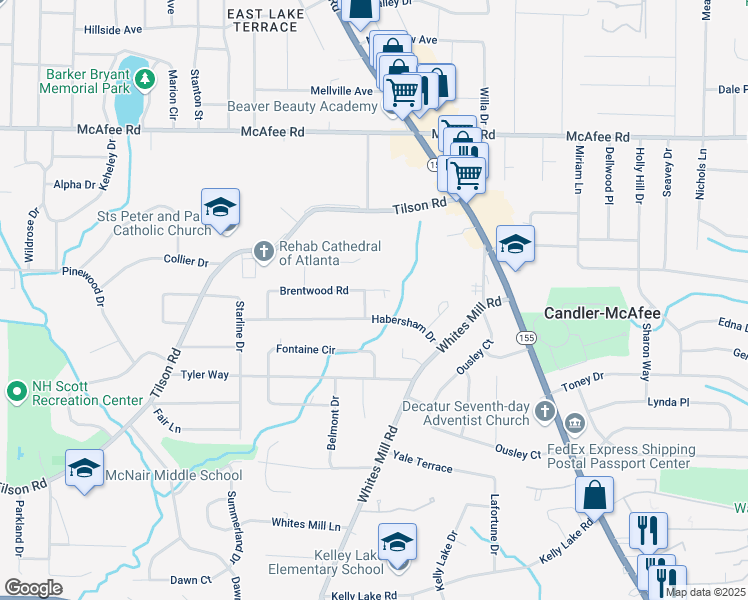 map of restaurants, bars, coffee shops, grocery stores, and more near 2196 Knoll Drive in Decatur