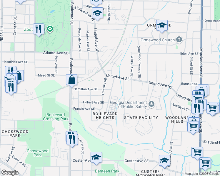 map of restaurants, bars, coffee shops, grocery stores, and more near 744 Hamilton Avenue Southeast in Atlanta